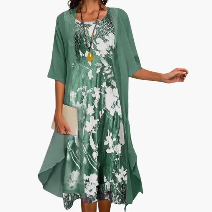 Women's Floral Print Midi Dress with Matching Cardigan - photo 2