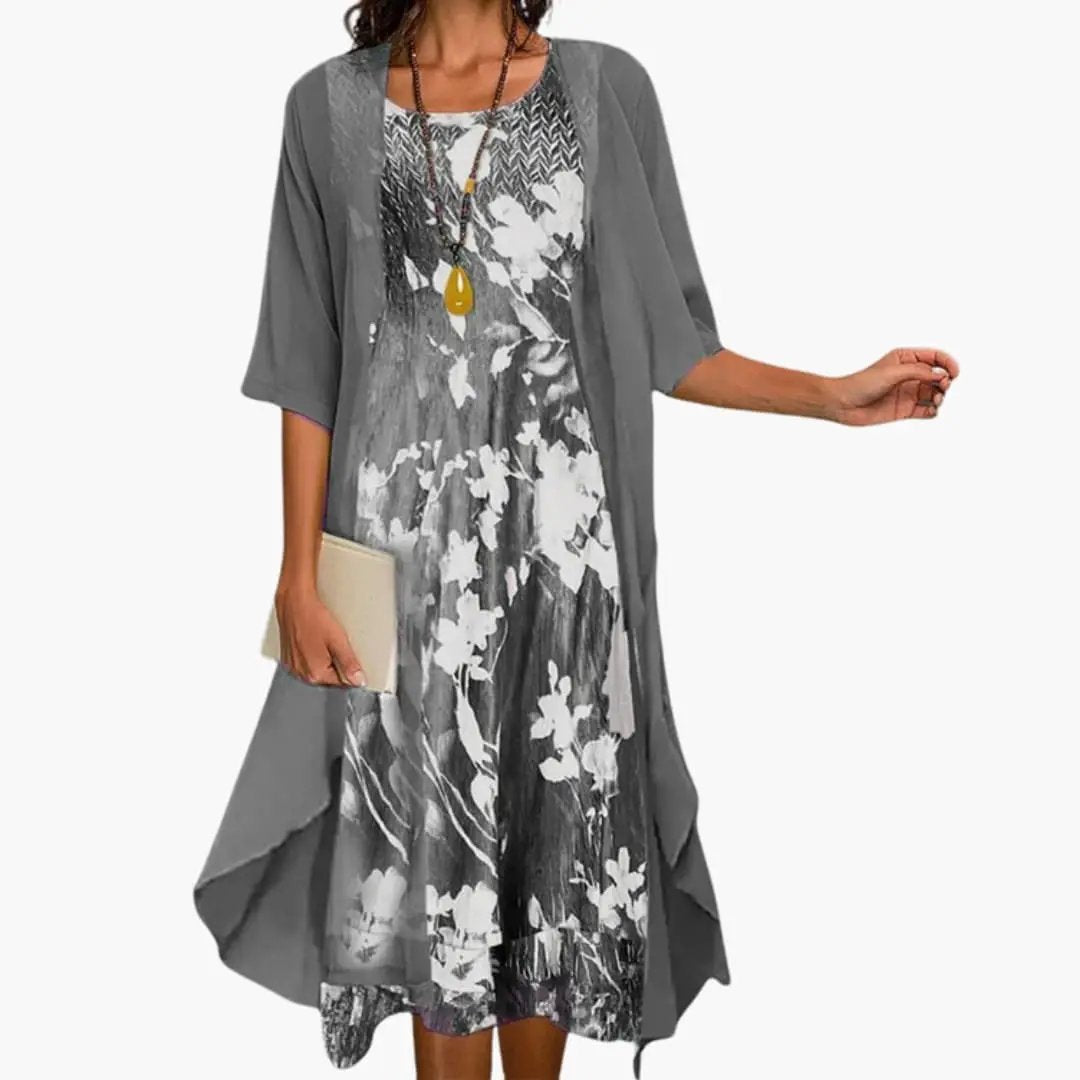 Women's Floral Print Midi Dress with Matching Cardigan - photo 3