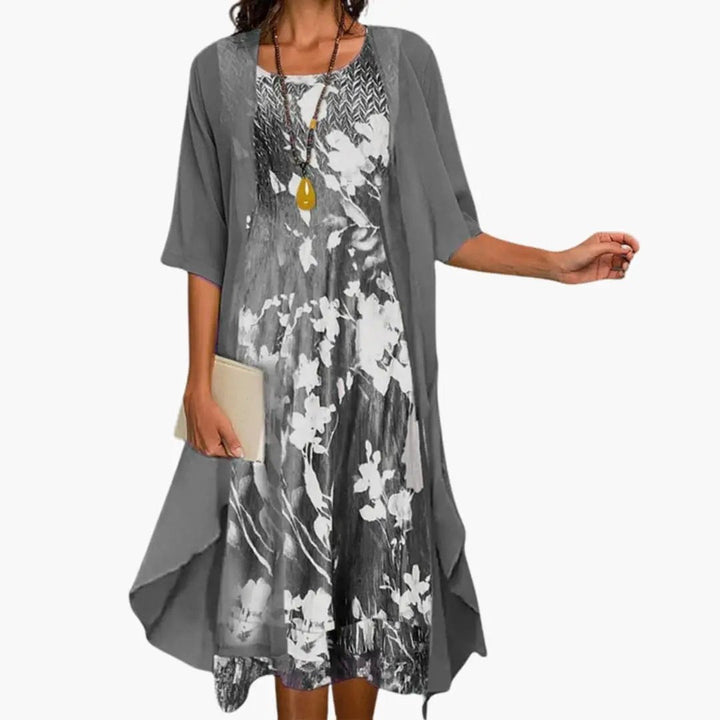 Women's Floral Print Midi Dress with Matching Cardigan - photo 3