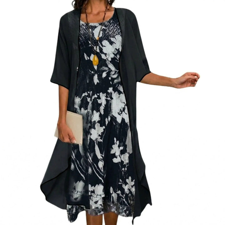 Women's Floral Print Midi Dress with Matching Cardigan - photo 4