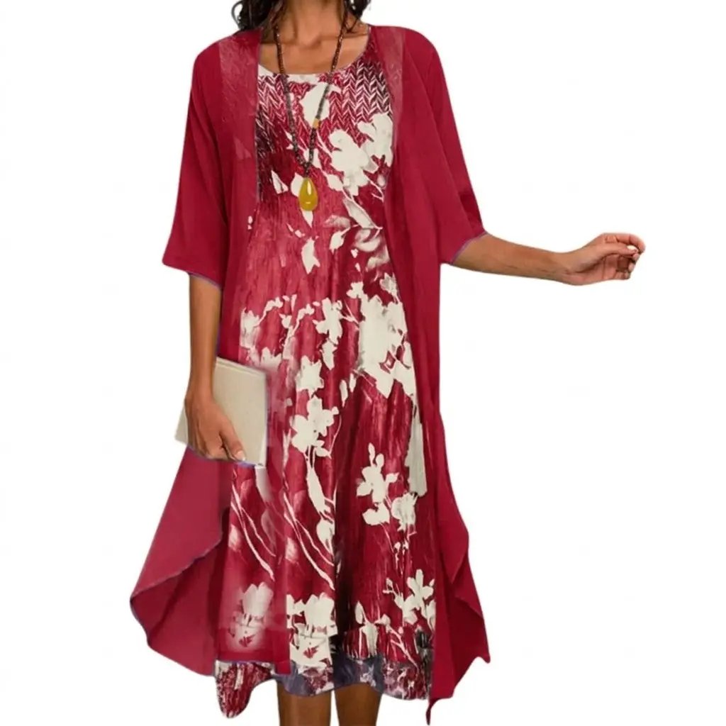 Women's Floral Print Midi Dress with Matching Cardigan - photo 5