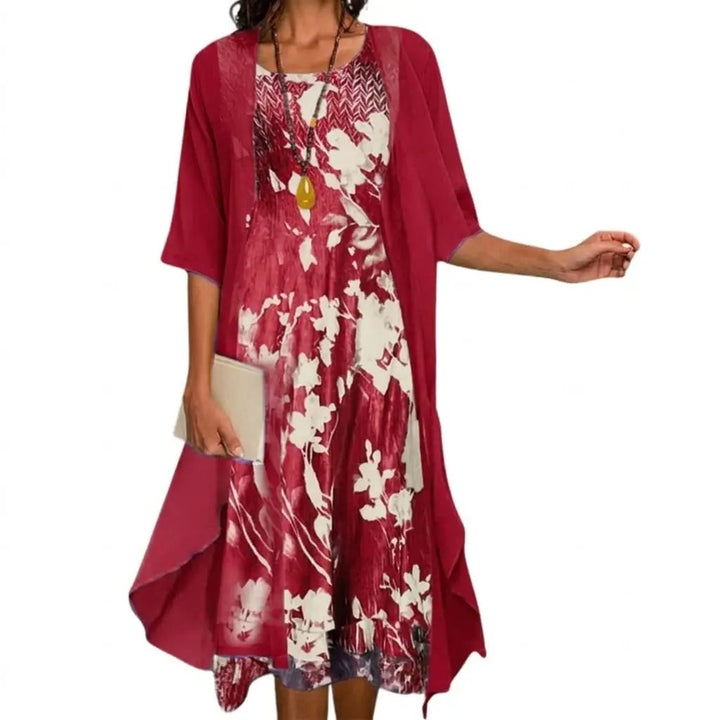 Women's Floral Print Midi Dress with Matching Cardigan - photo 5