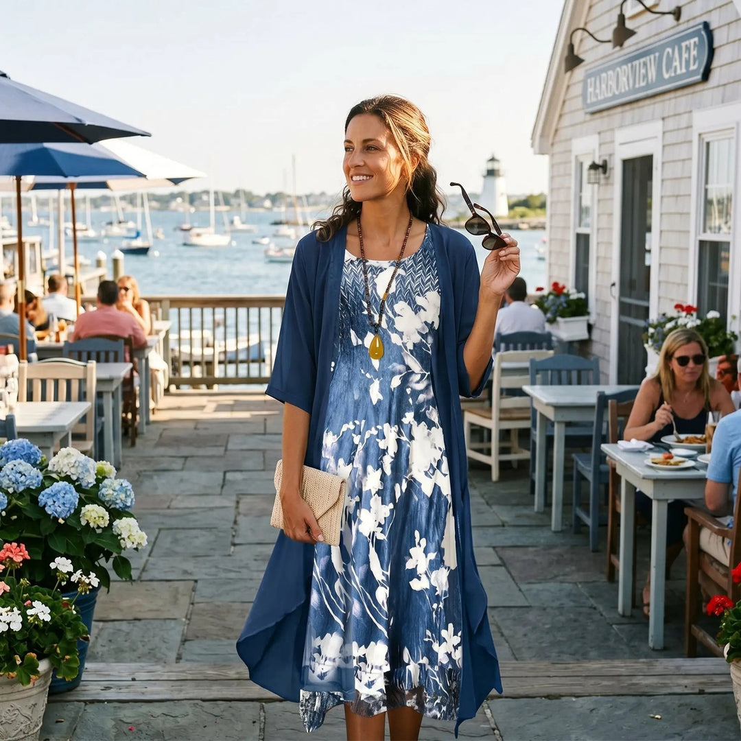 Women's Floral Print Midi Dress with Matching Cardigan - photo 7