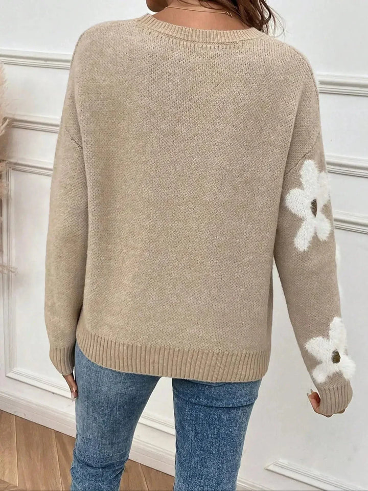Women's Floral Print Knitted Jumper with Relaxed Fit - photo 3
