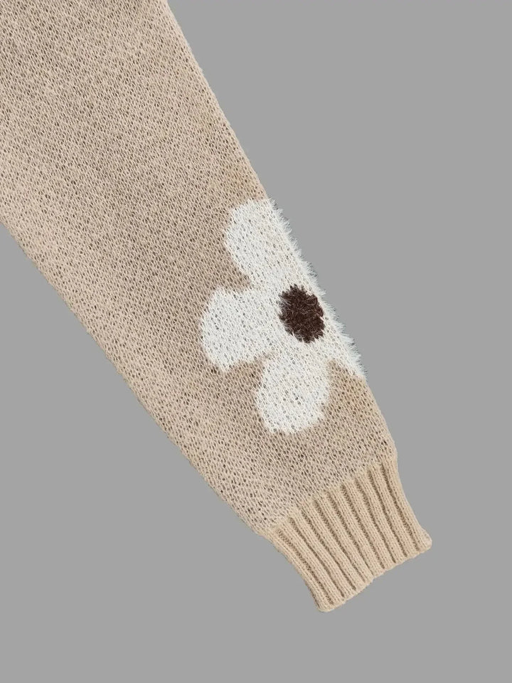 Women's Floral Print Knitted Jumper with Relaxed Fit - photo 6