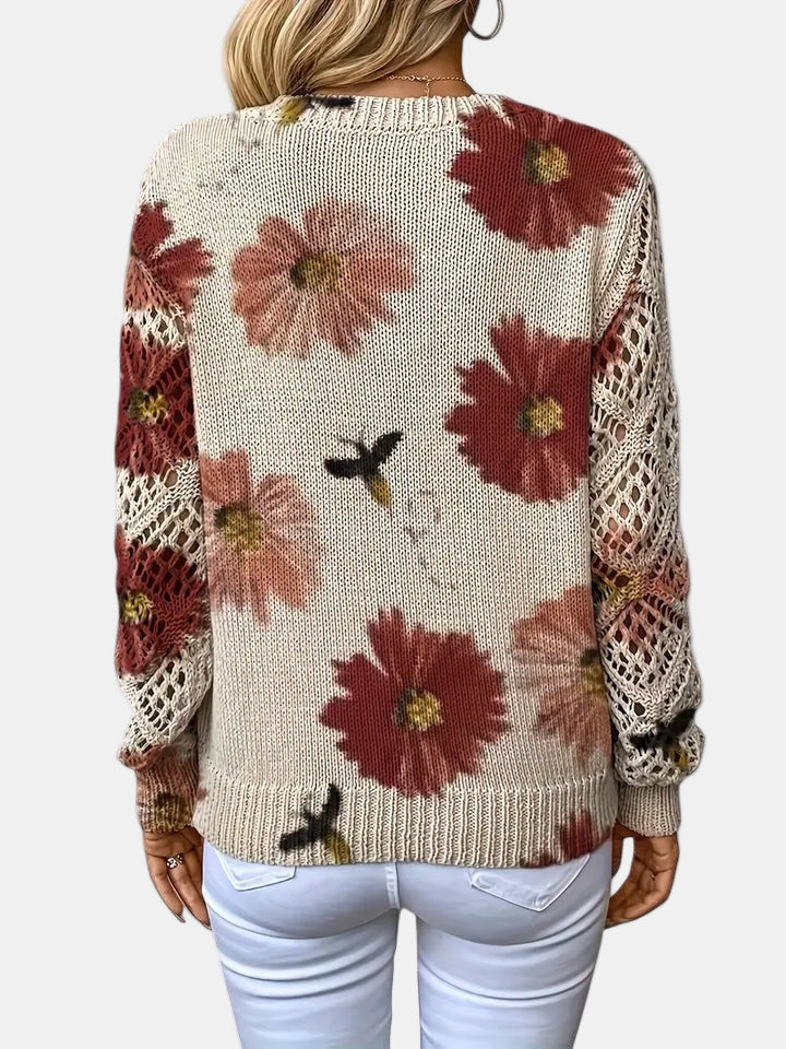 Women's Floral Print Knitted Jumper with V-Neck - photo 10