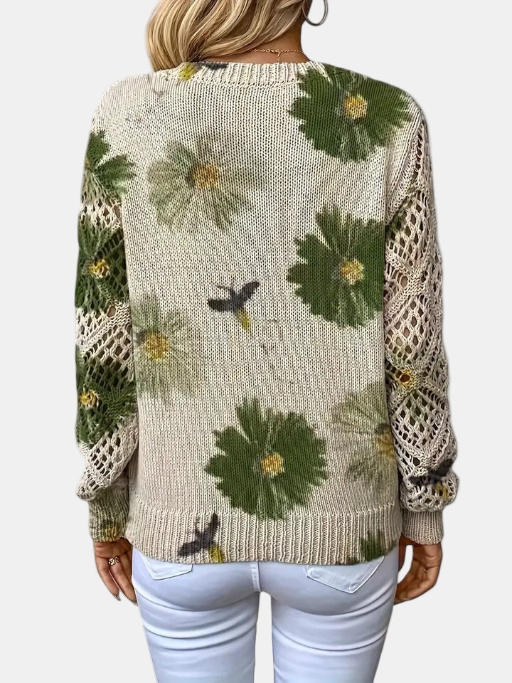 Women's Floral Print Knitted Jumper with V-Neck - photo 12