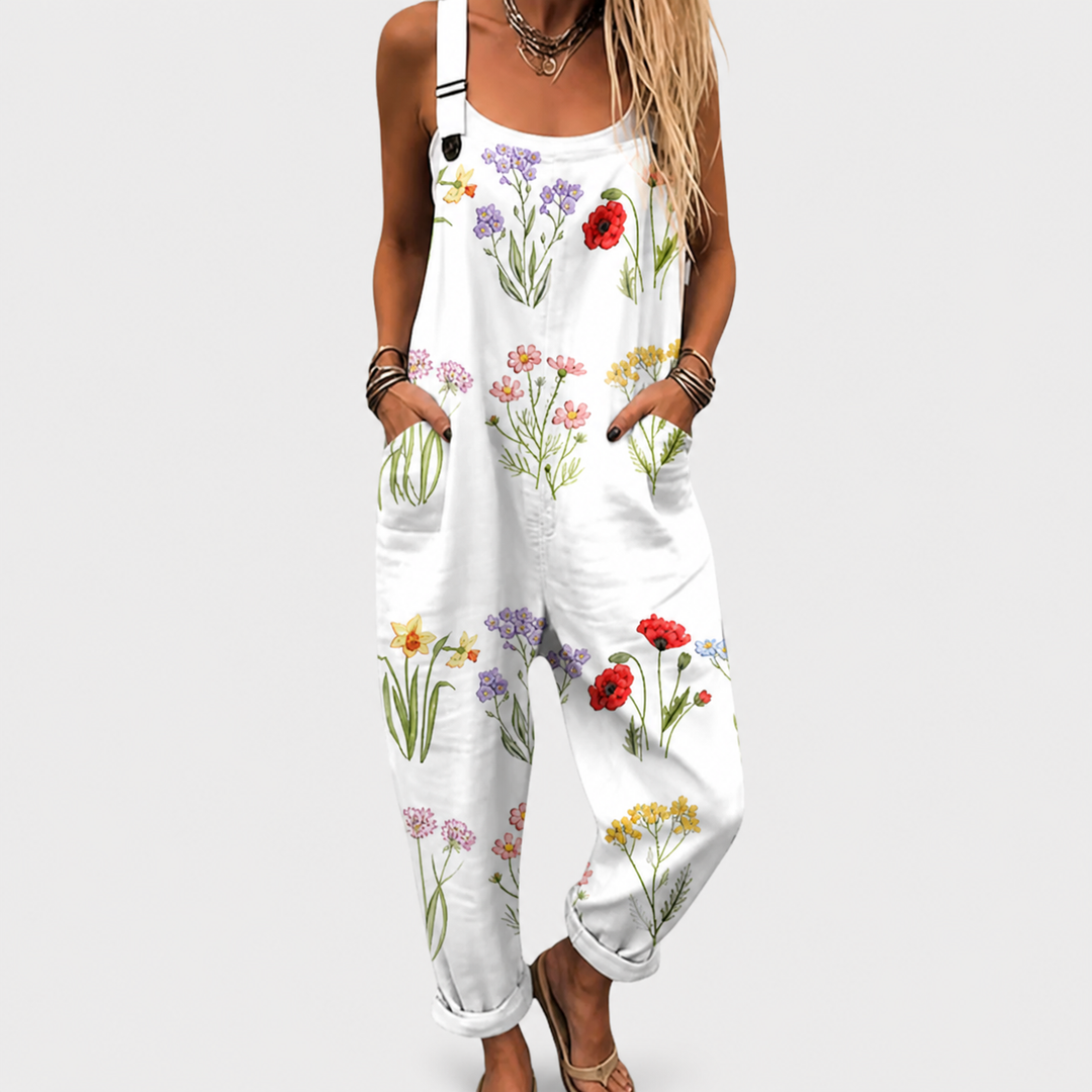 Women's Floral Print Relaxed Jumpsuit with Button Front - photo 1