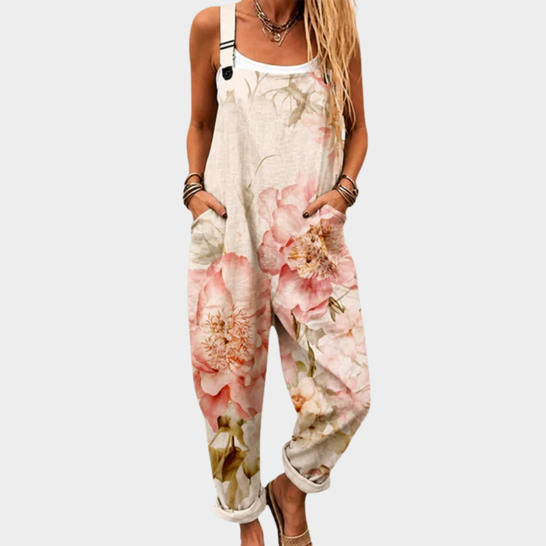 Women's Floral Print Relaxed Jumpsuit with Side Pockets - photo 1
