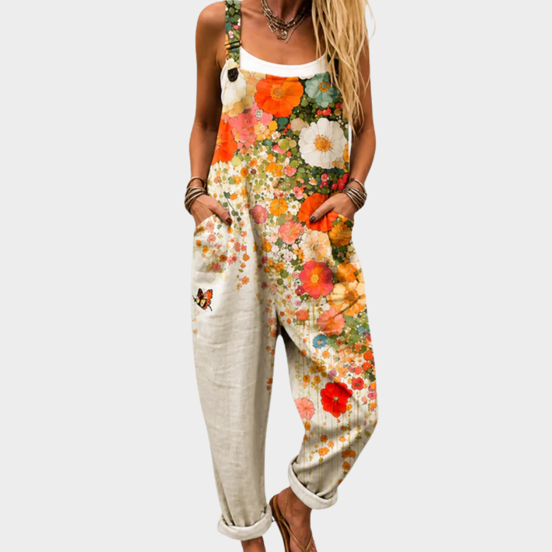 Women's Floral Print Relaxed Jumpsuit with Side Pockets in Multicolour - photo 1