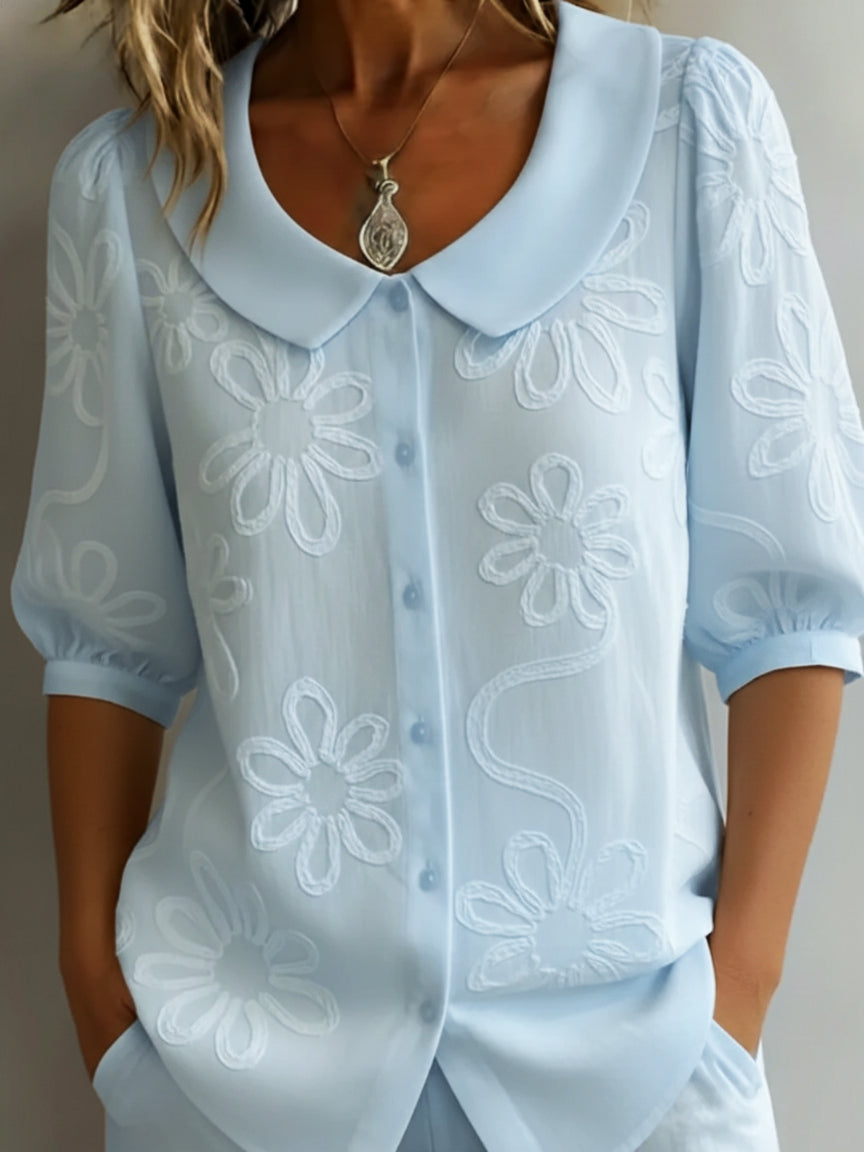 Women's Floral Print Three-Quarter Sleeve Blouse - photo 4