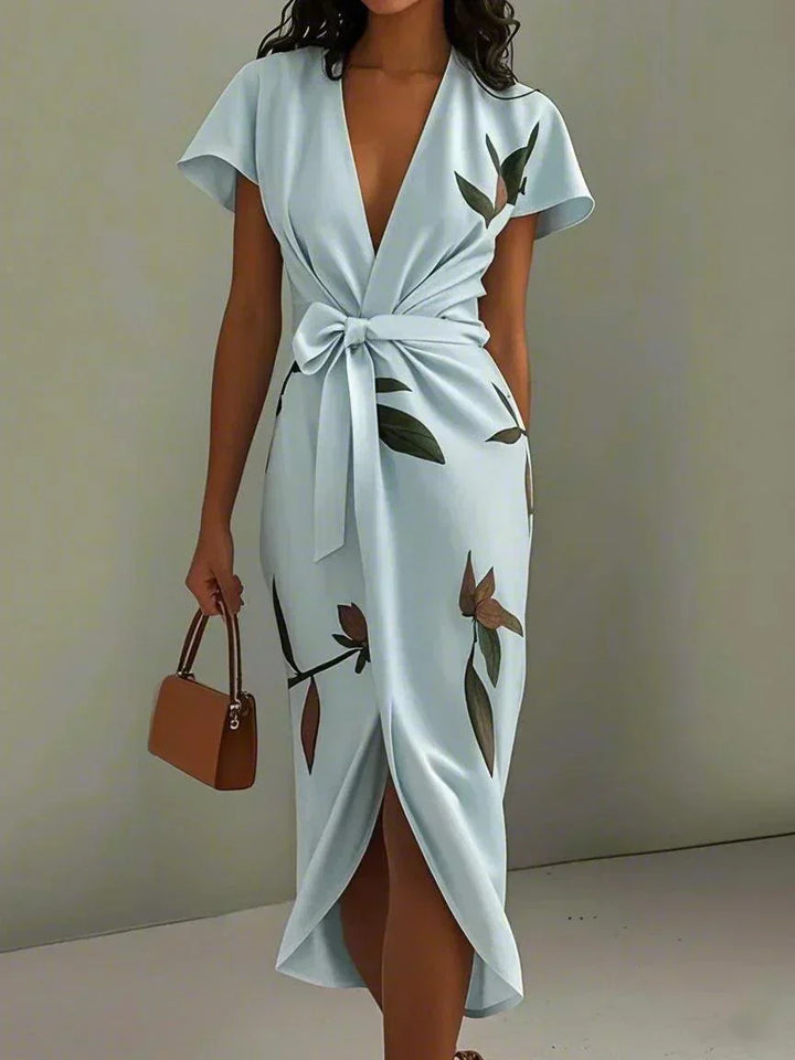 Women's Floral Print Wrap Midi Dress with Tie Belt - photo 2