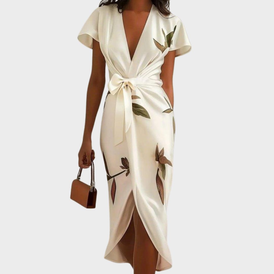 Women's Floral Print Wrap Midi Dress with Tie Belt - photo 3
