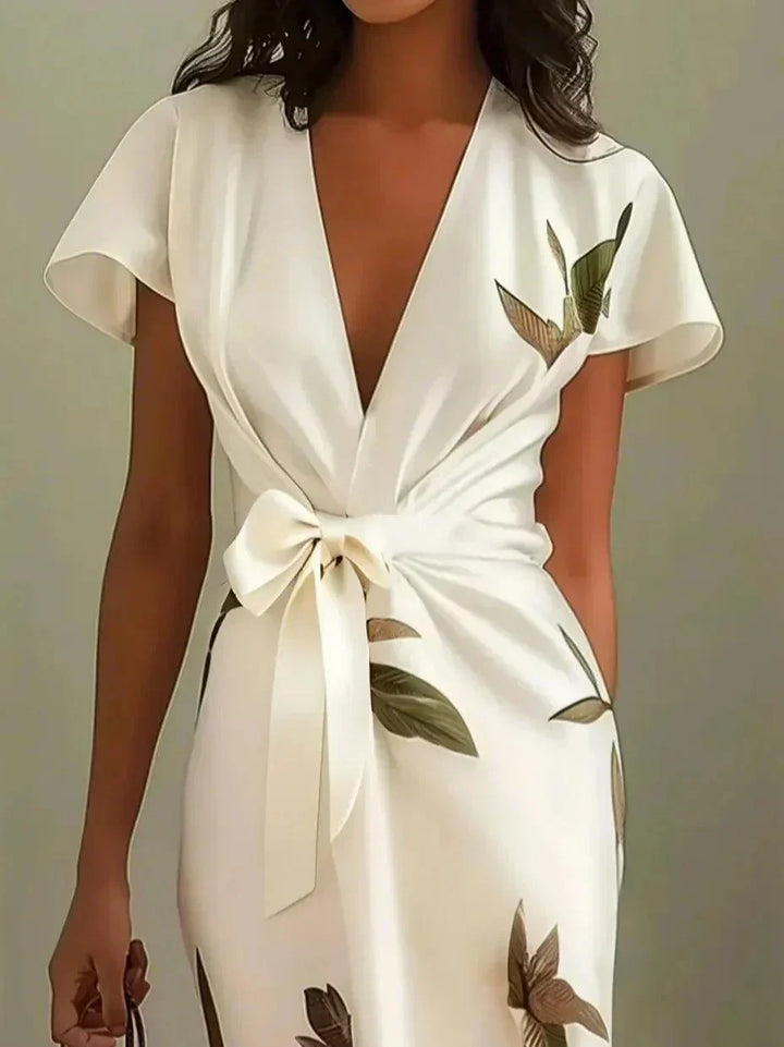 Women's Floral Print Wrap Midi Dress with Tie Belt - photo 4