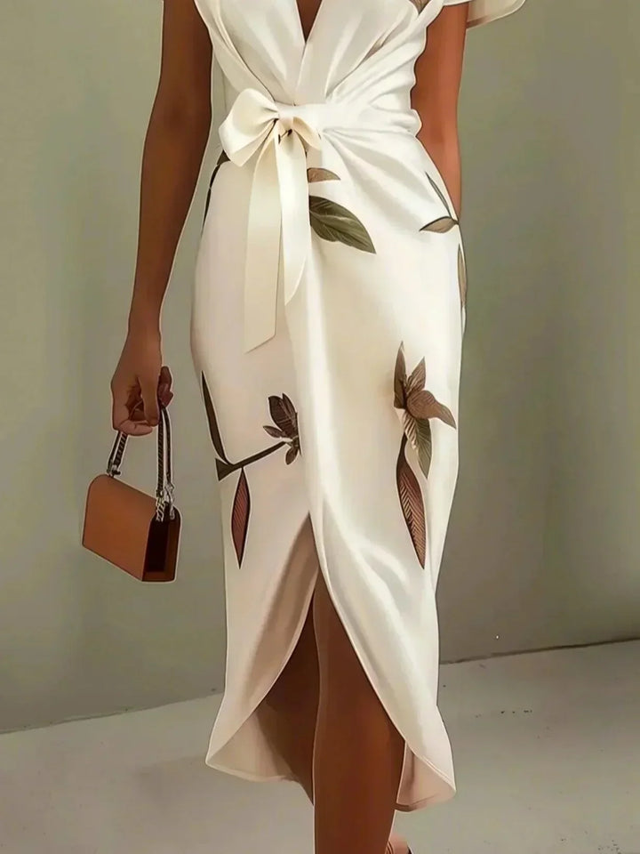 Women's Floral Print Wrap Midi Dress with Tie Belt - photo 5