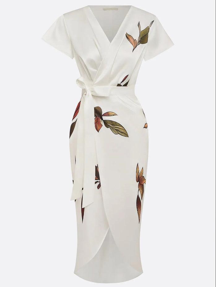 Women's Floral Print Wrap Midi Dress with Tie Belt - photo 6