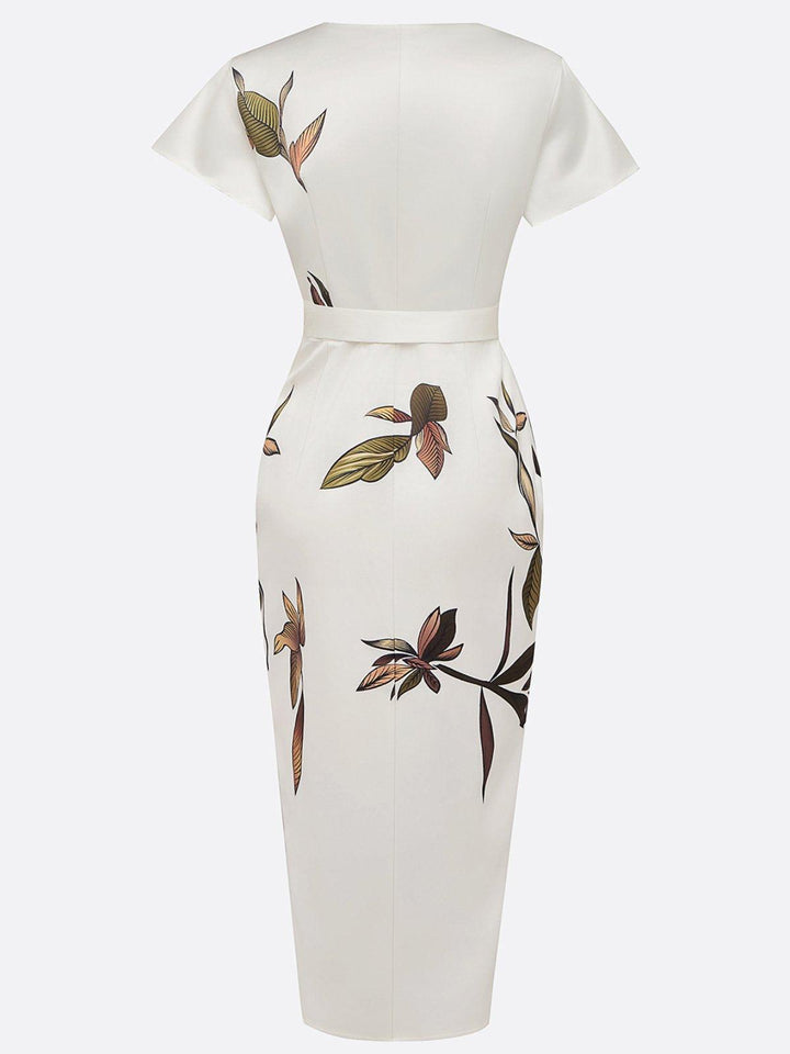 Women's Floral Print Wrap Midi Dress with Tie Belt - photo 7