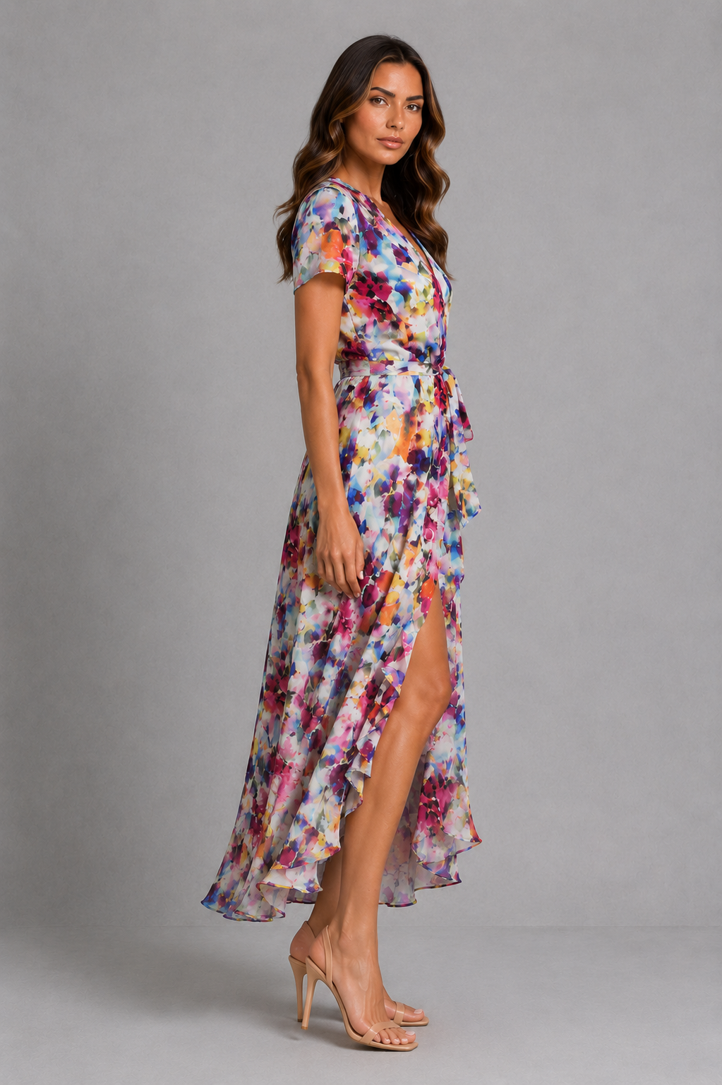 Women's Floral Wrap Midi Dress with Front Split - photo 3