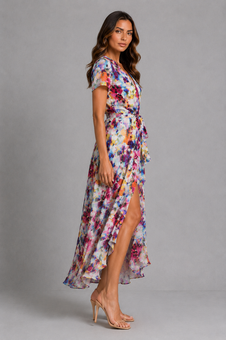 Women's Floral Wrap Midi Dress with Front Split - photo 3