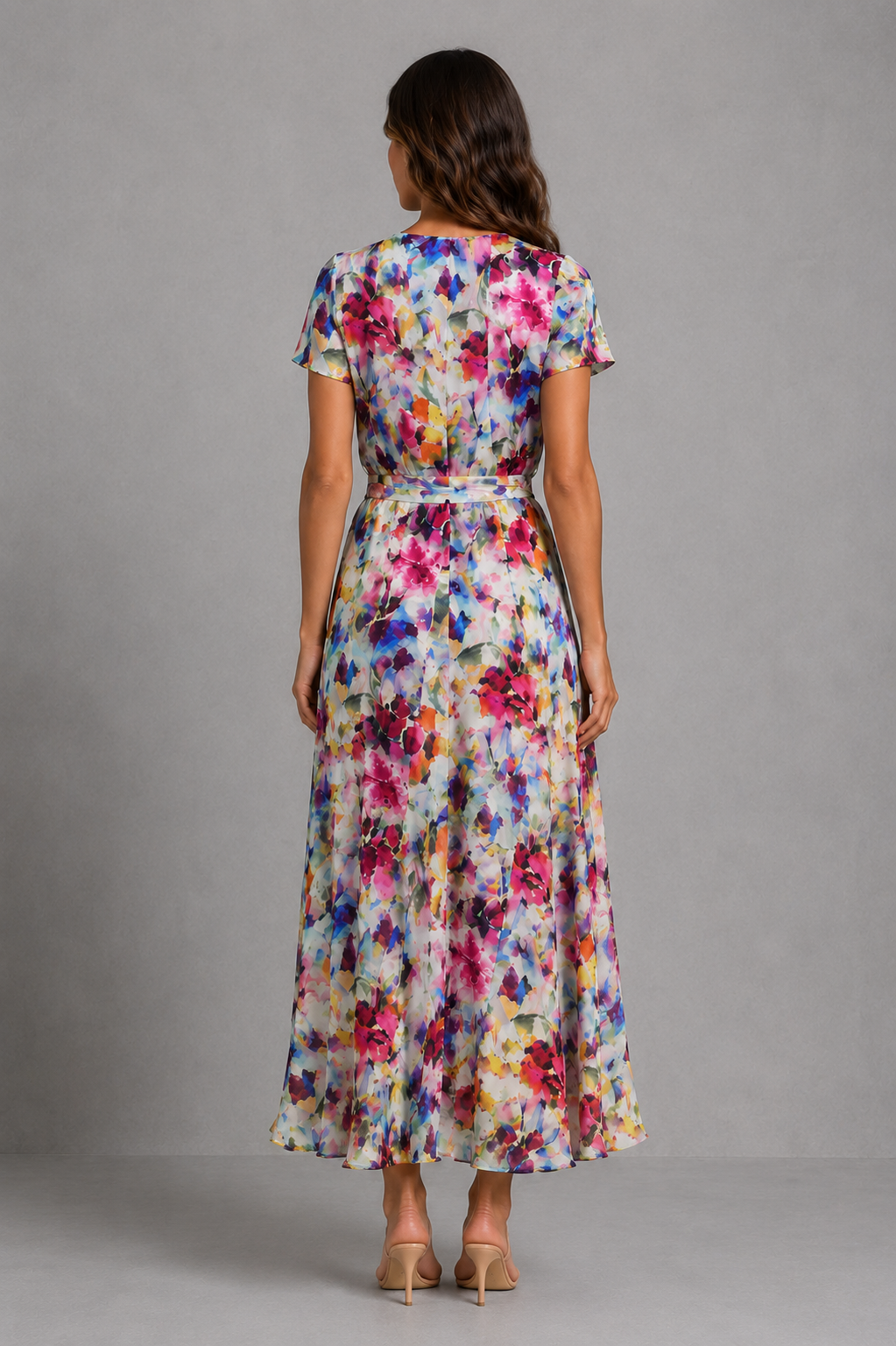 Women's Floral Wrap Midi Dress with Front Split - photo 4