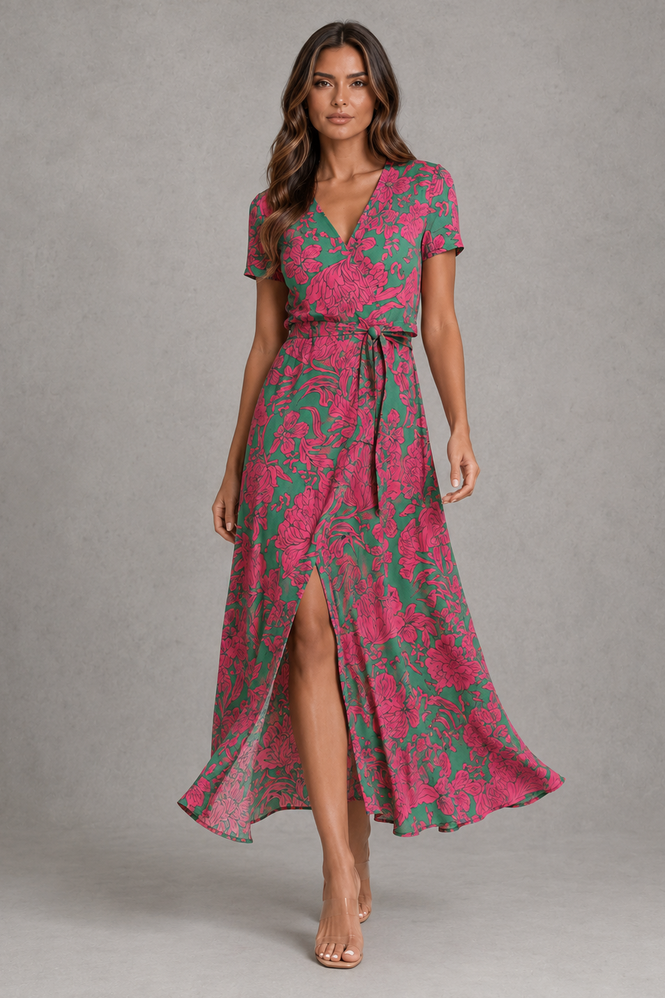 Women's Floral Wrap Midi Dress with Front Split - photo 5