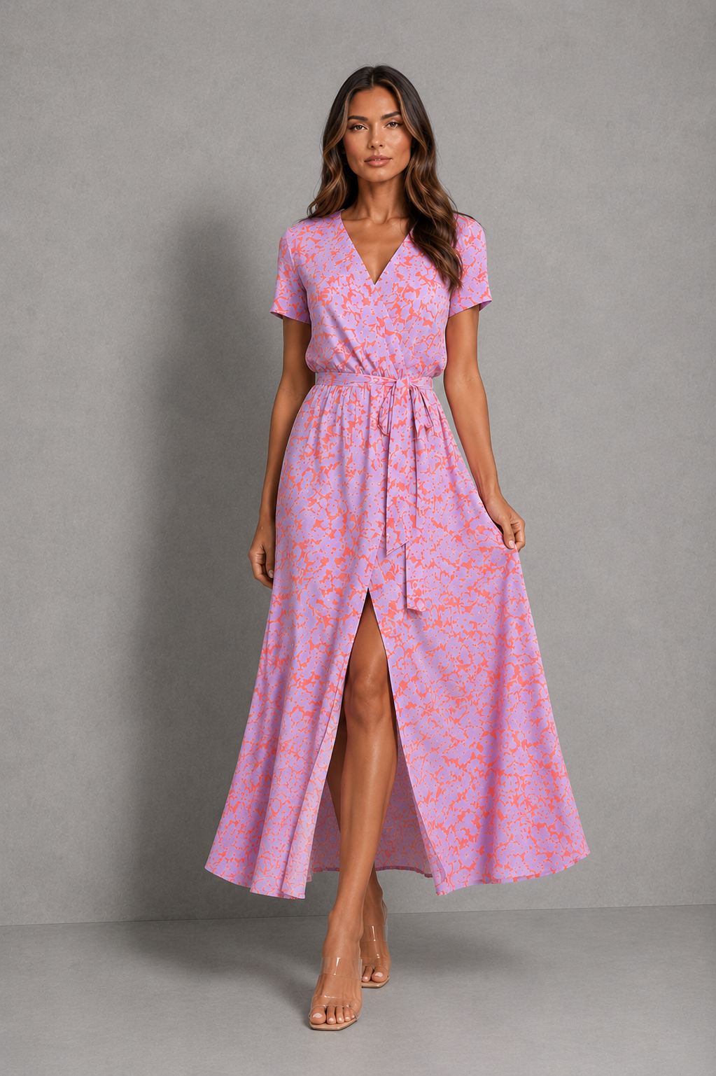Women's Floral Wrap Midi Dress with Front Split - photo 8
