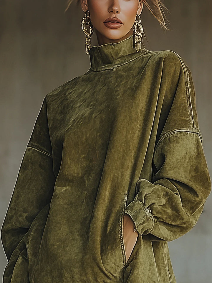 Women's Flowing Fringed Midi Dress with Roll Neck - photo 4