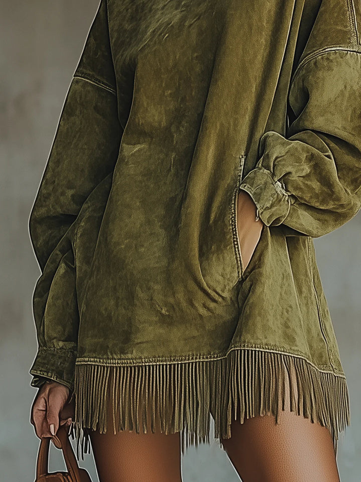 Women's Flowing Fringed Midi Dress with Roll Neck - photo 5