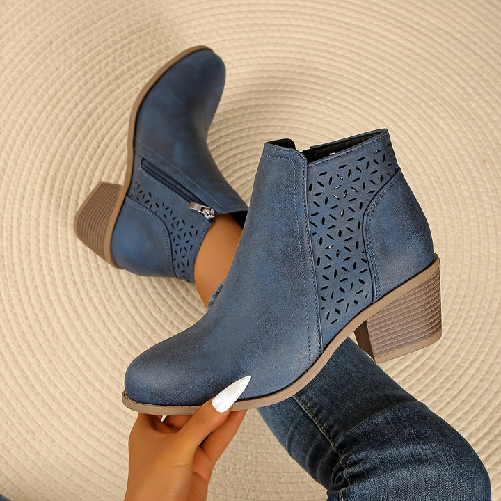 Women's Heeled Zip-Front Ankle Boots with Cut-Out Detail - photo 1