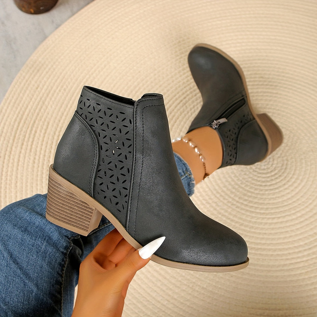 Women's Heeled Zip-Front Ankle Boots with Cut-Out Detail - photo 2