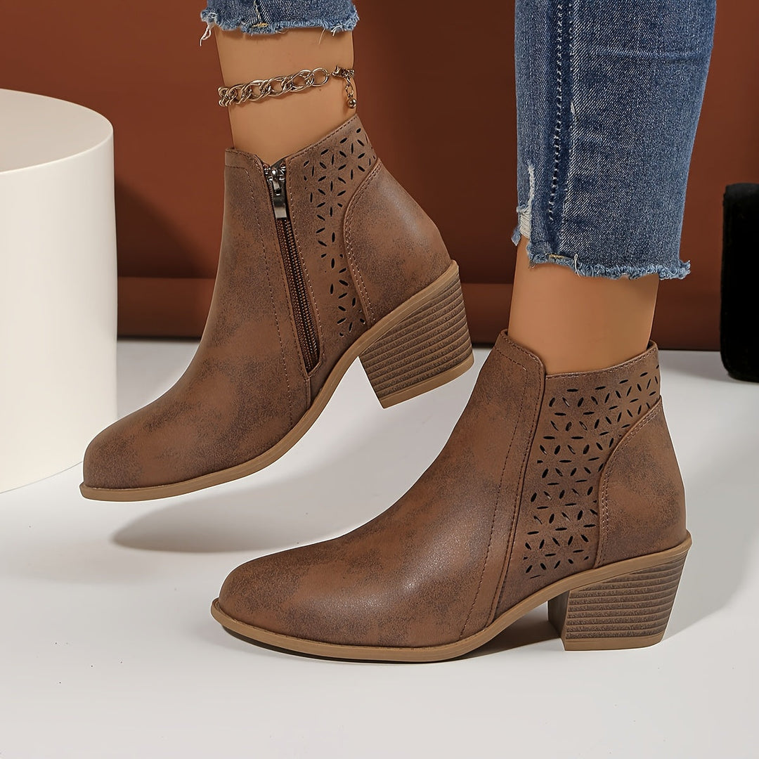 Women's Heeled Zip-Front Ankle Boots with Cut-Out Detail - photo 4