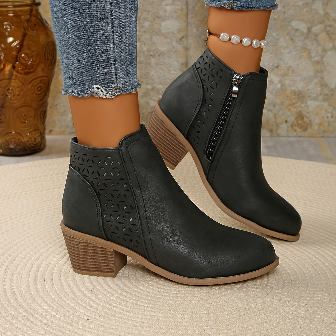 Women's Heeled Zip-Front Ankle Boots with Cut-Out Detail - photo 5