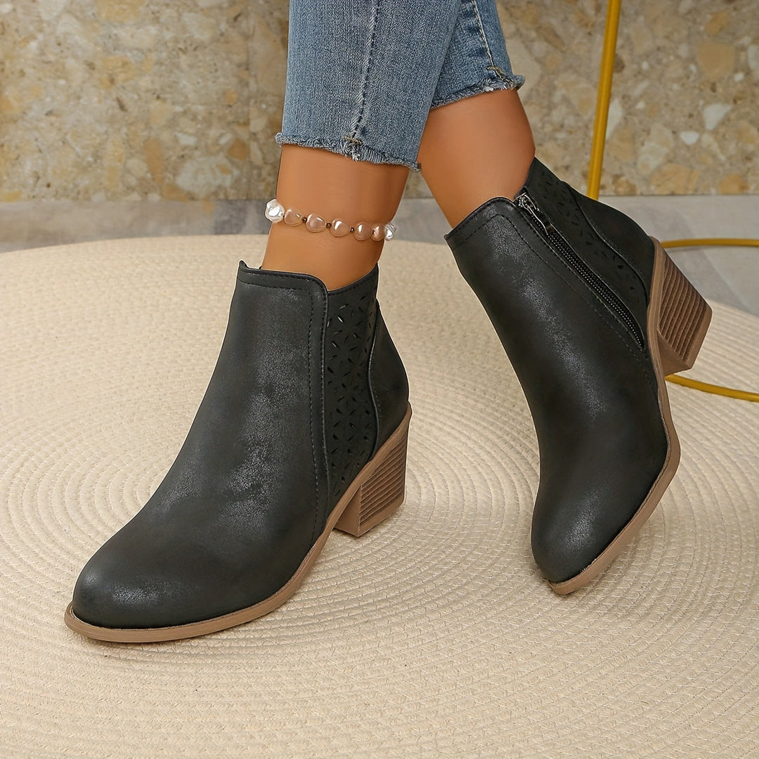 Women's Heeled Zip-Front Ankle Boots with Cut-Out Detail - photo 9