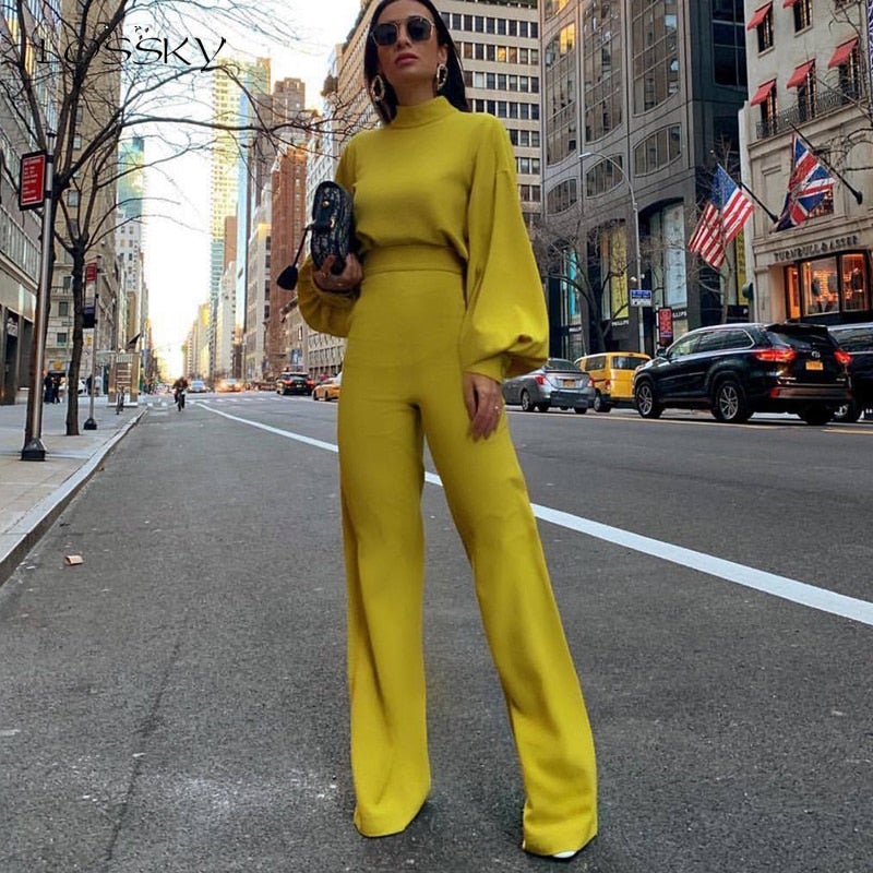 Women's High Neck Balloon Sleeve Wide-leg Jumpsuit - photo 1