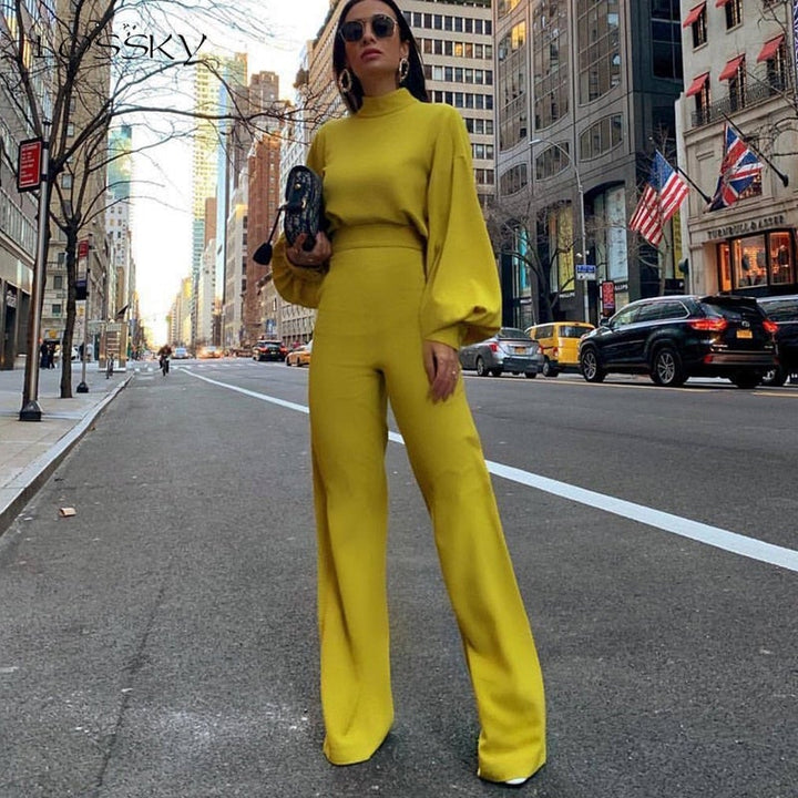Women's High Neck Balloon Sleeve Wide-leg Jumpsuit - photo 1