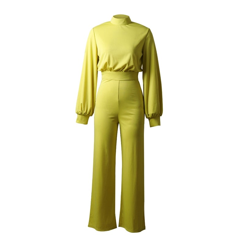 Women's High Neck Balloon Sleeve Wide-leg Jumpsuit - photo 3