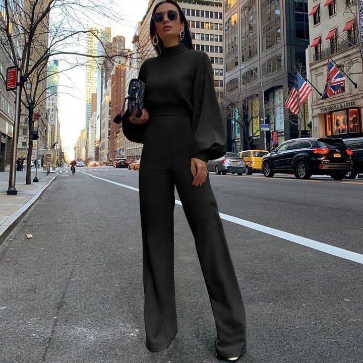 Women's High Neck Balloon Sleeve Wide-leg Jumpsuit - photo 4