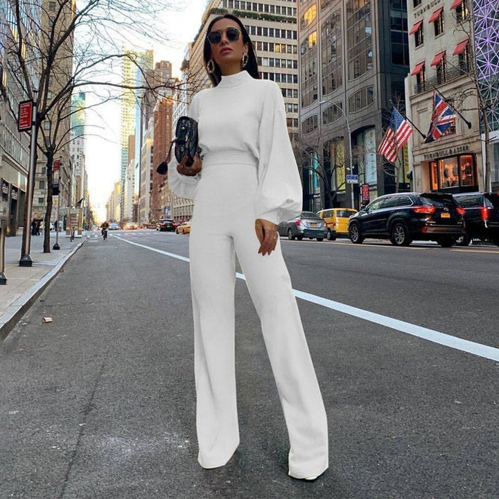 Women's High Neck Balloon Sleeve Wide-leg Jumpsuit - photo 5