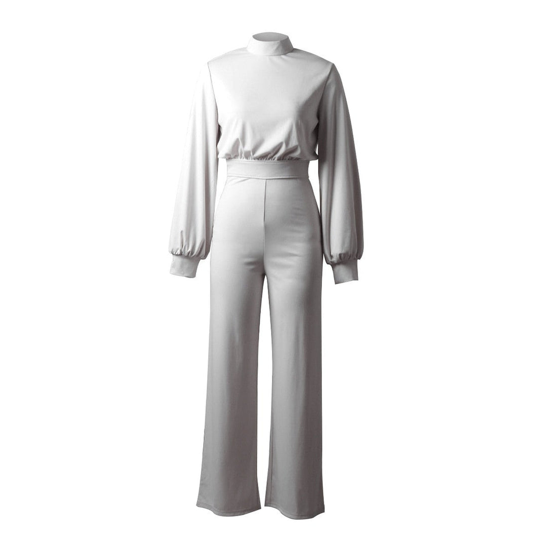 Women's High Neck Balloon Sleeve Wide-leg Jumpsuit - photo 6