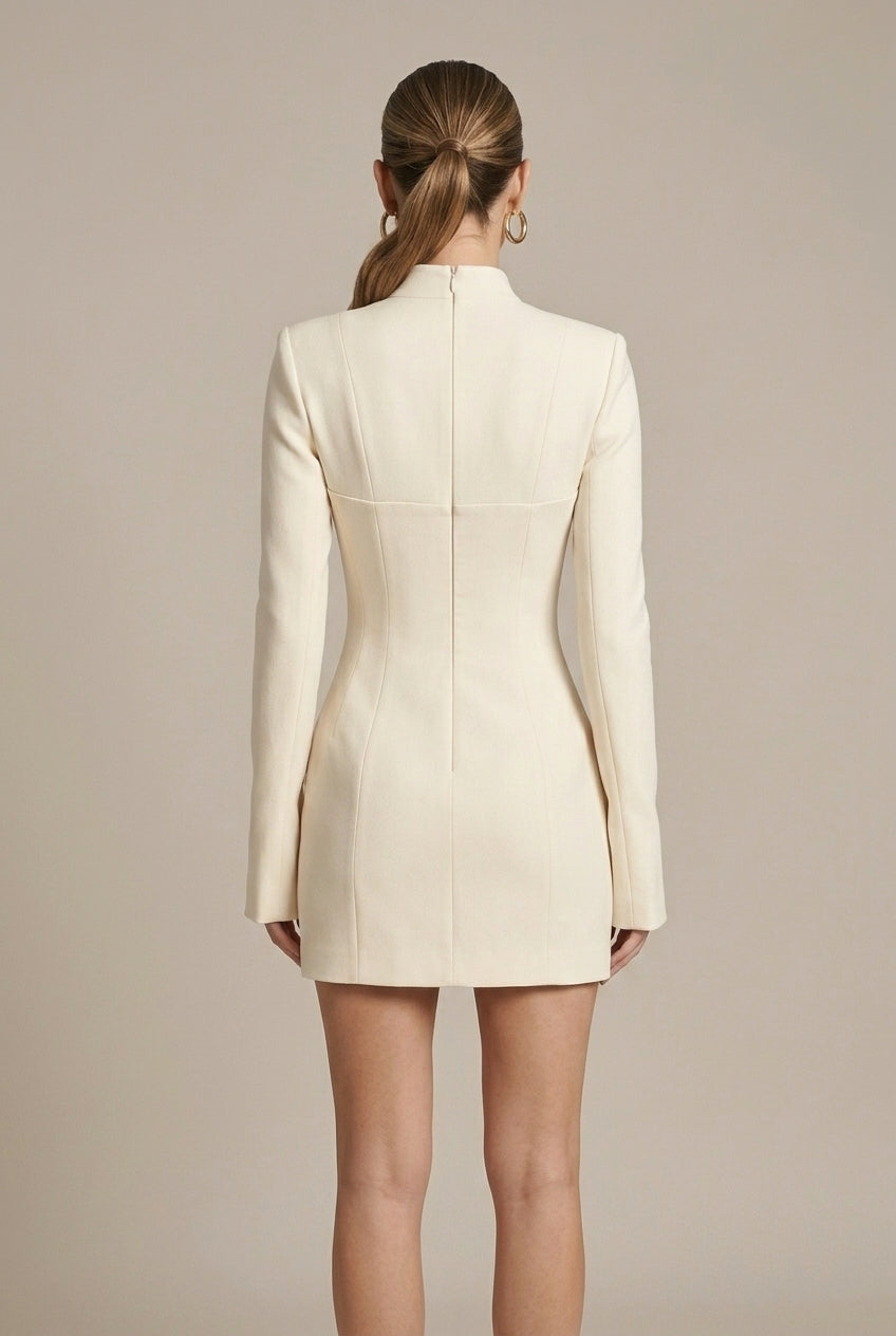Women's High Neck Long Sleeve Structured Mini Dress with Pockets - photo 3