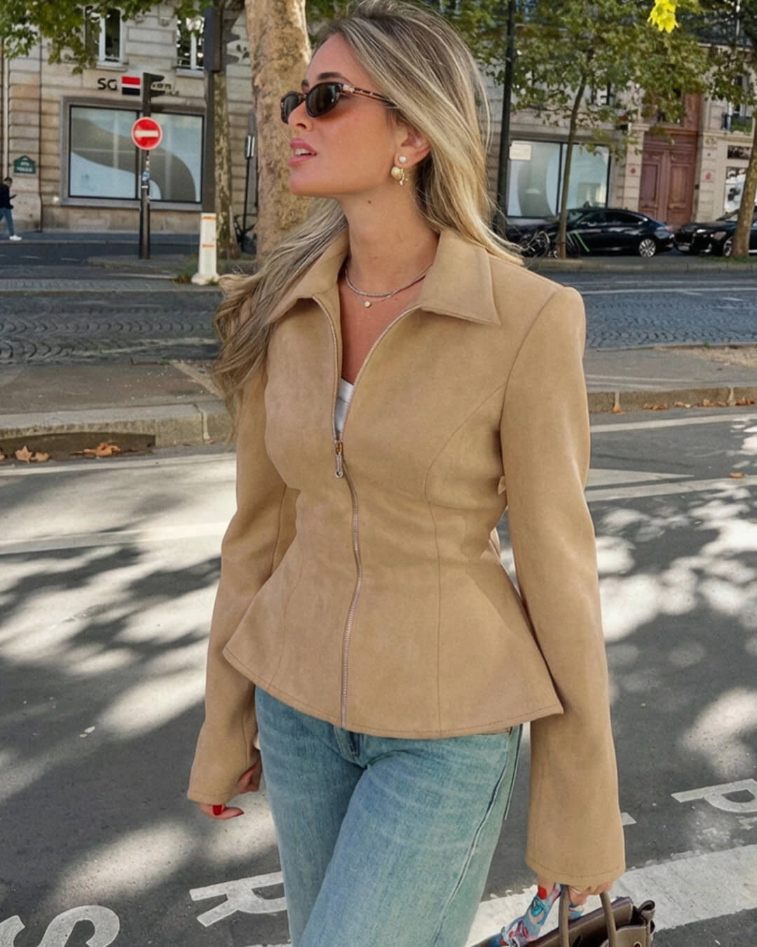 Women's Fitted Zip-Front Jacket with Wide Lapel Collar - photo 3