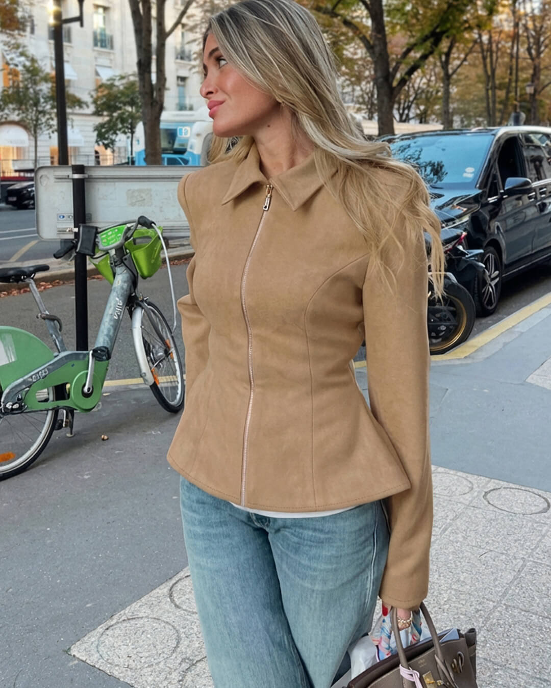 Women's Fitted Zip-Front Jacket with Wide Lapel Collar - photo 4