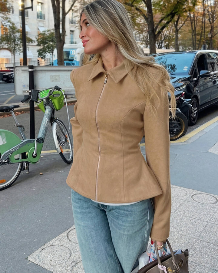 Women's Fitted Zip-Front Jacket with Wide Lapel Collar - photo 4