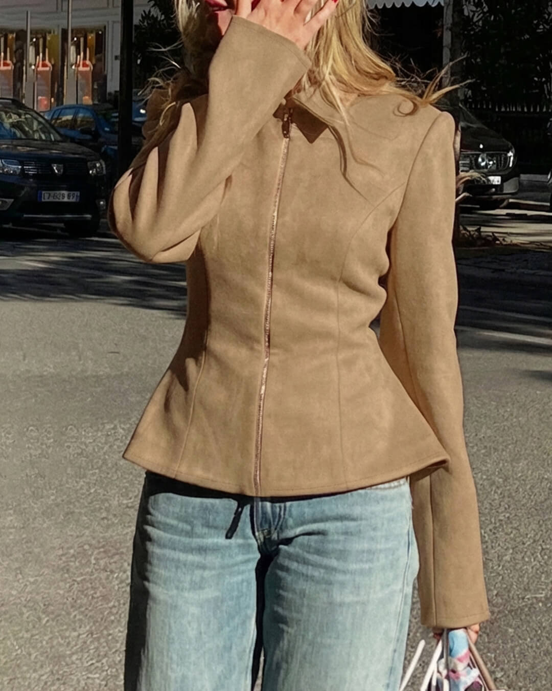 Women's Fitted Zip-Front Jacket with Wide Lapel Collar - photo 5