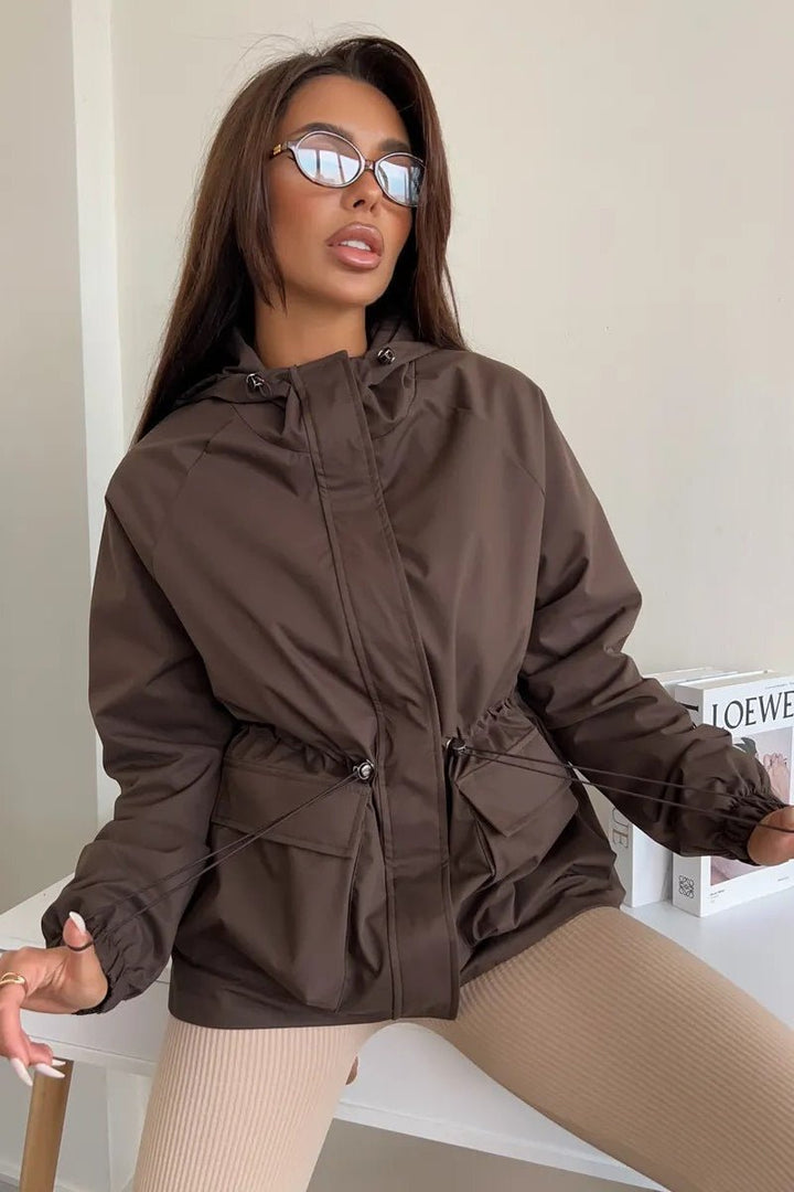 Women's Hooded Jacket with Drawstring Waist and Zip Front - photo 1