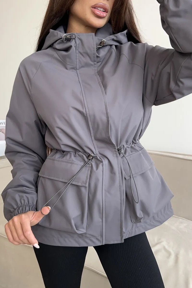 Women's Hooded Jacket with Drawstring Waist and Zip Front - photo 3