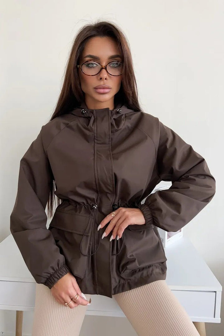 Women's Hooded Jacket with Drawstring Waist and Zip Front - photo 8