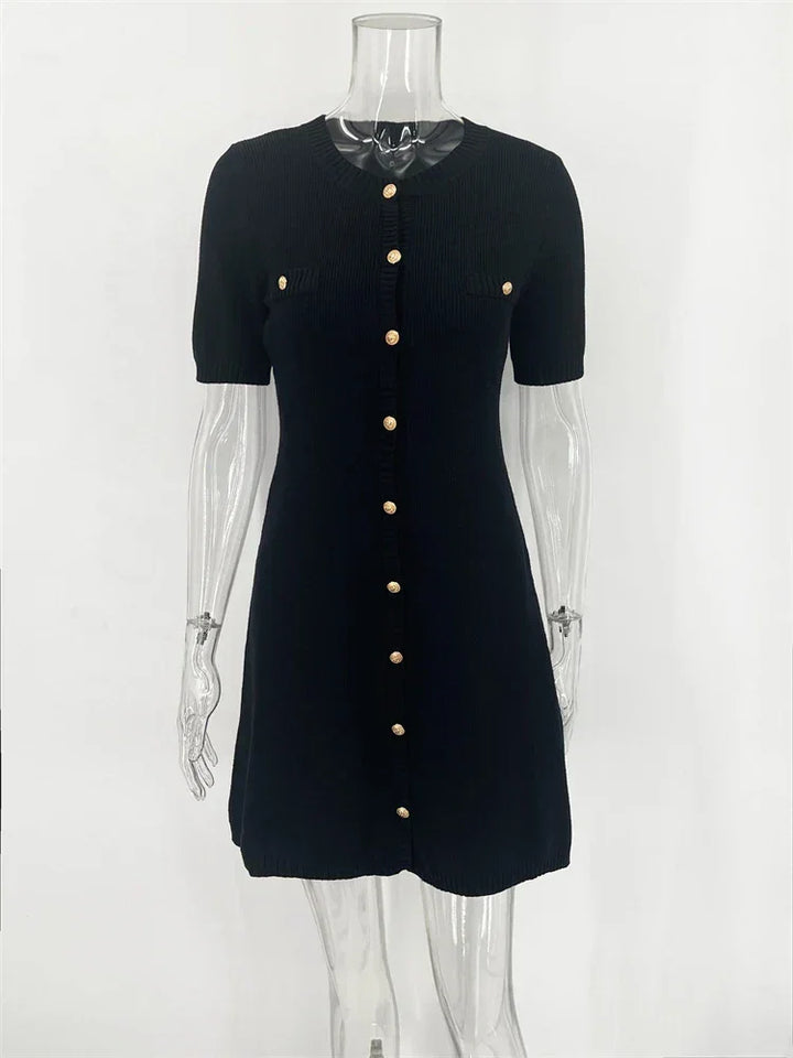 Women's Knit Mini Dress with Buttons and Short Sleeves - photo 3