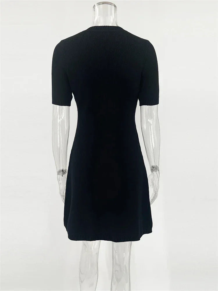 Women's Knit Mini Dress with Buttons and Short Sleeves - photo 4