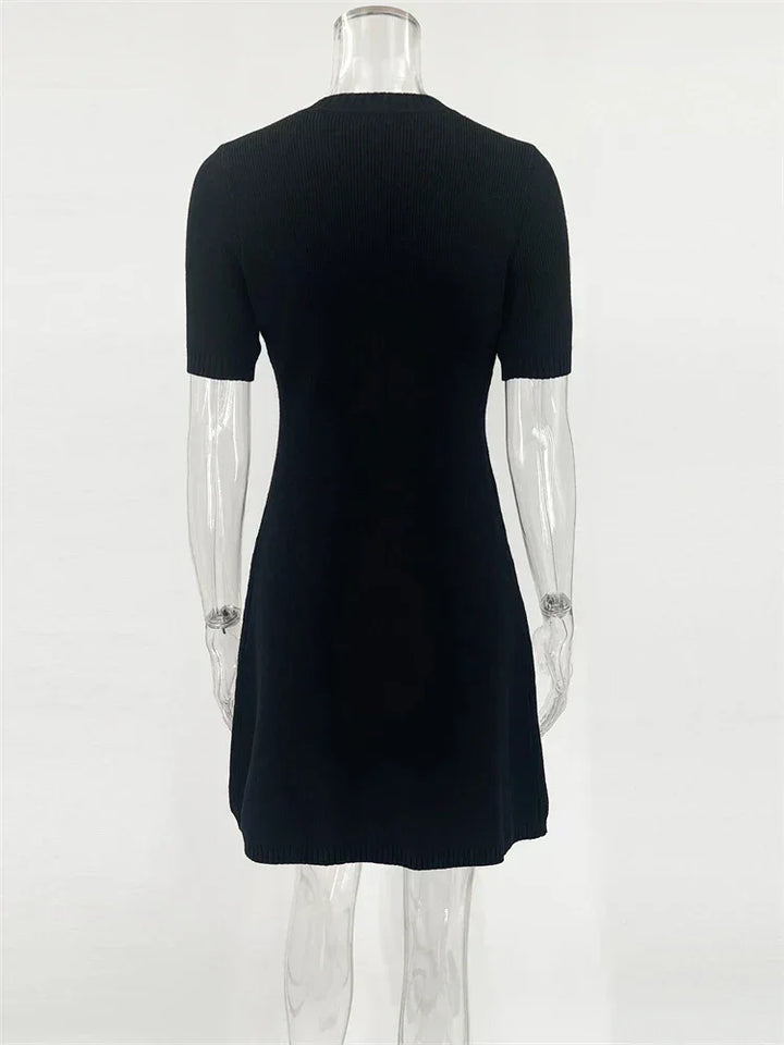 Women's Knit Mini Dress with Buttons and Short Sleeves - photo 4